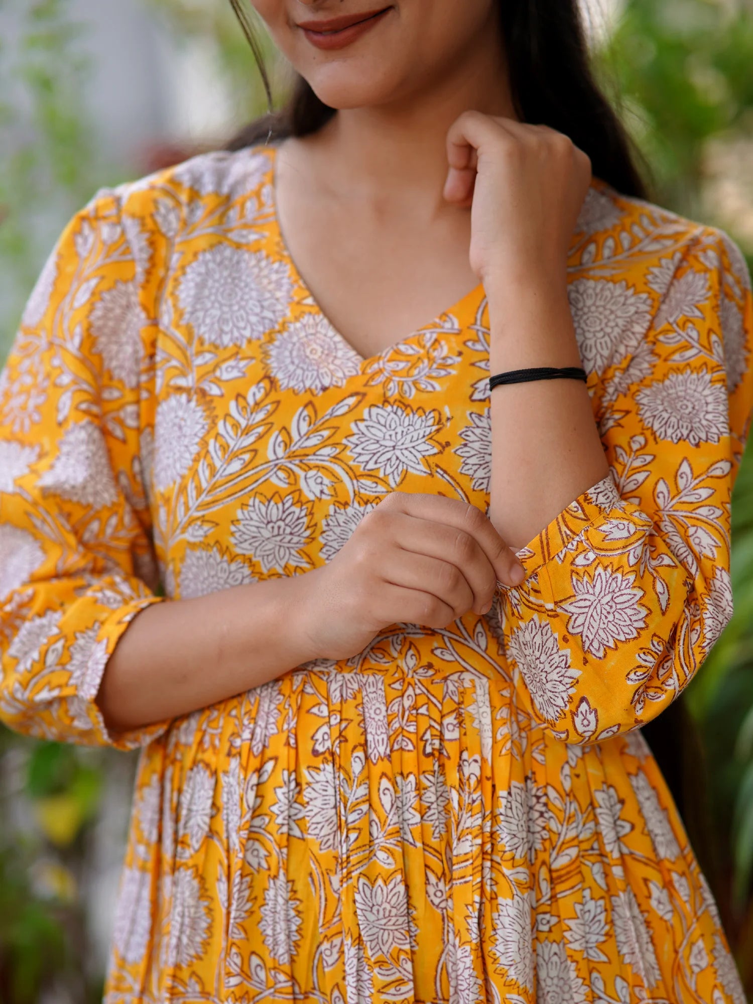 Vibrant Yellow Bloom Block Printed COTTON Dress