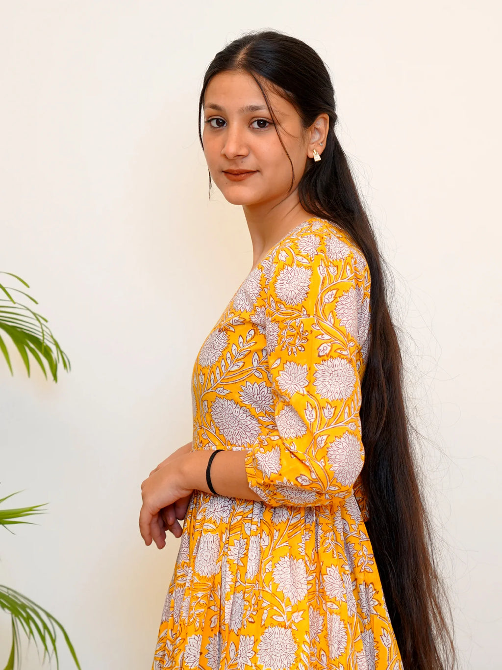 Vibrant Yellow Bloom Block Printed COTTON Dress