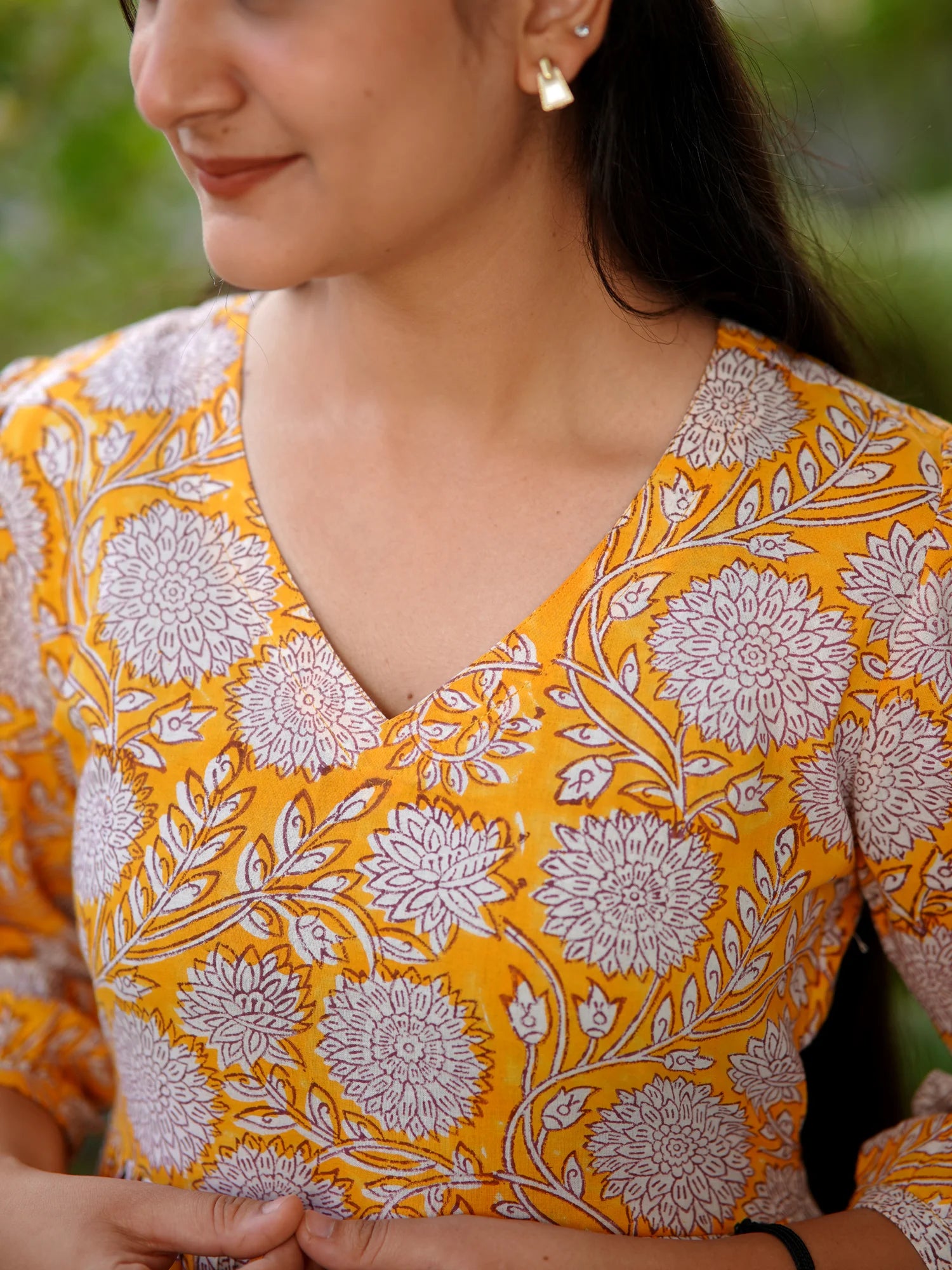 Vibrant Yellow Bloom Block Printed COTTON Dress